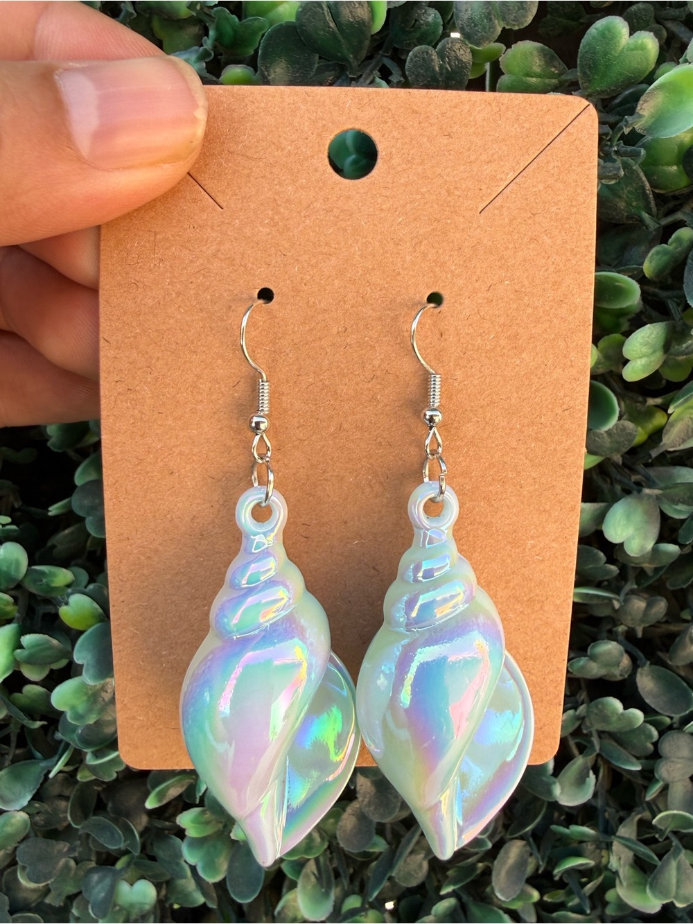 Hand Crafted Iridescent Shell Drop Earrings in Pearlescent Light Blue